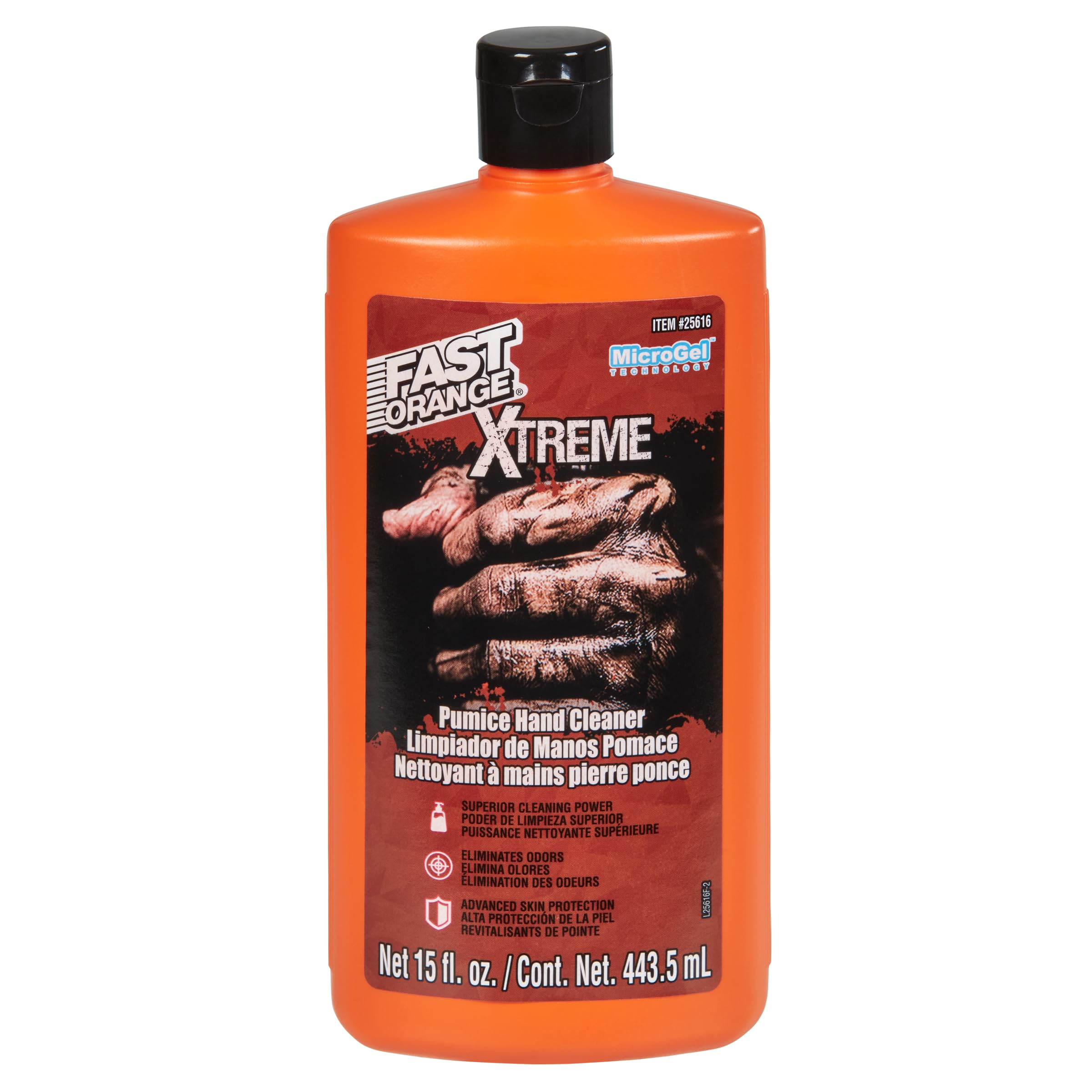 25616 Fast Orange Xtreme Heavy Duty Hand Cleaner, Natural Citrus Scent, Waterless Cleaner For Mechanics, Strong Grease Fighter, Eliminates Odors while Protecting Skin 15 Fl. Oz