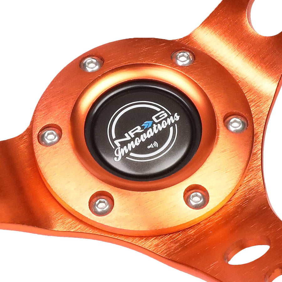 NRG Innovations Reinforced Steering Wheel NRG-RST-006S-OR 350MM Sport Steering Wheel (3" Deep), Black Suede Orange Center Mark with Orange stitching and Orange Center Spoke
