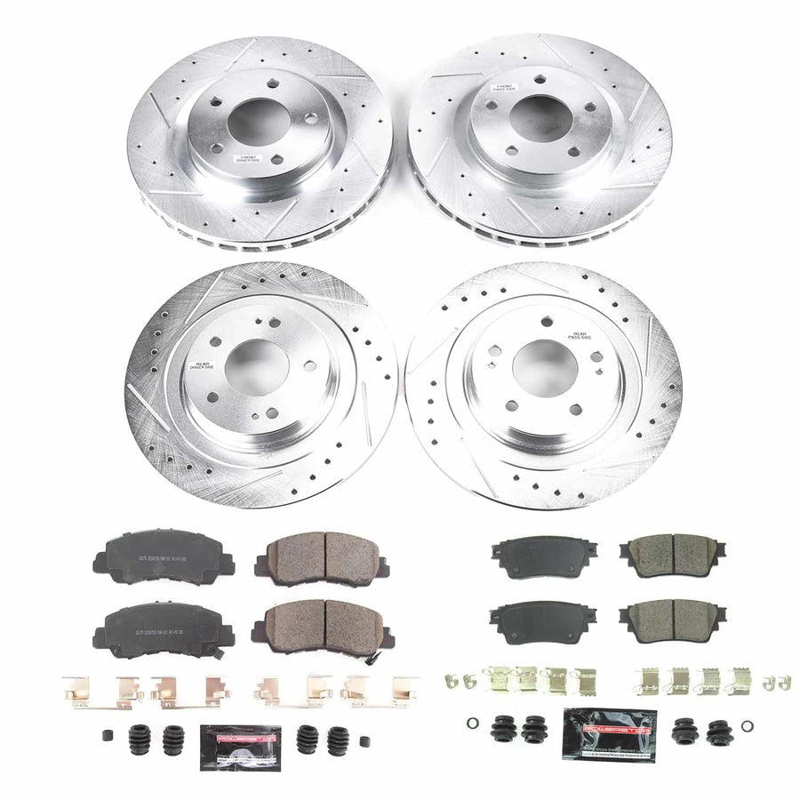 Power Stop K8460, Front and Rear Z23 Brake Kit-Drilled/Slotted Brake Rotors & Carbon Ceramic Brake Pads For Mitsubishi Eclipse Cross 2018-2020 [Model Specific]