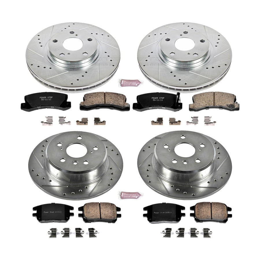 Power Stop K6783 Z23 Carbon Fiber Brake Pads Front and Rear with Drilled & Slotted Brake Rotors Kit For Lexus RX300 2002-2003 [Model Specific]