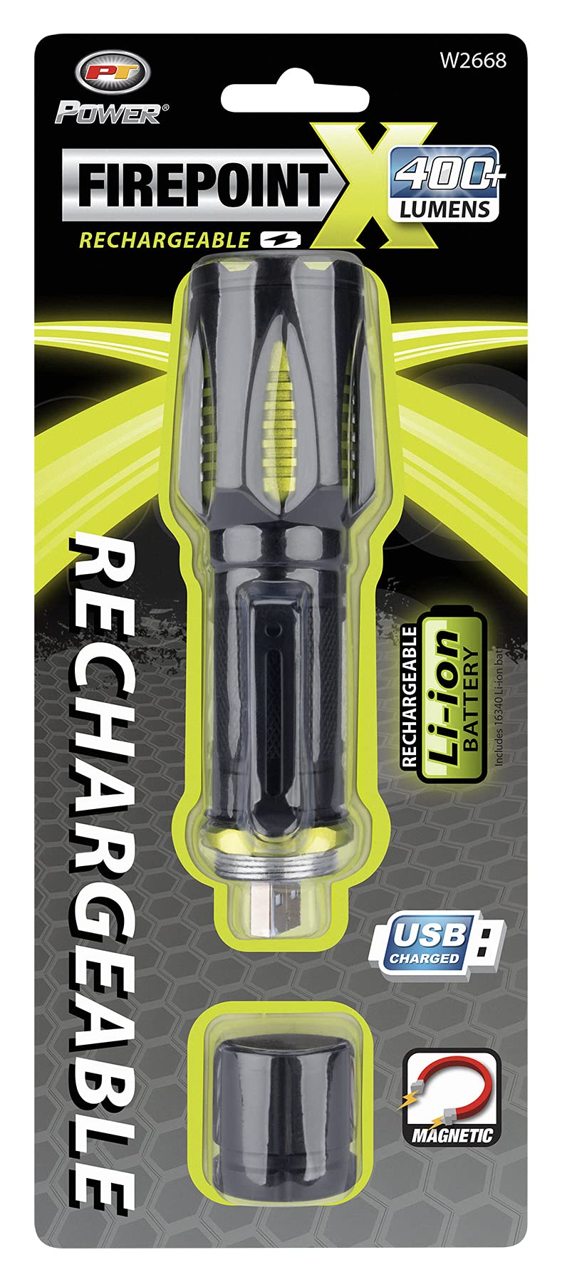 Firepoint X USB Flashlight Performance Tool W2668 418 lumens, Super Bright Seoul LEDs, tactical aluminum housing and magnetic base