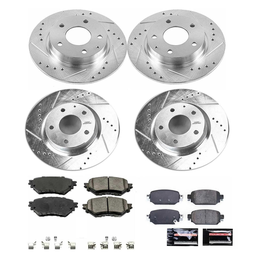 Power Stop K7518 Z23 Carbon Fiber Brake Pads Front and Rear with Drilled Slotted Brake Rotors Brake Kit For 2017 2018 Mazda 3 [Models Assembled in Mexico]