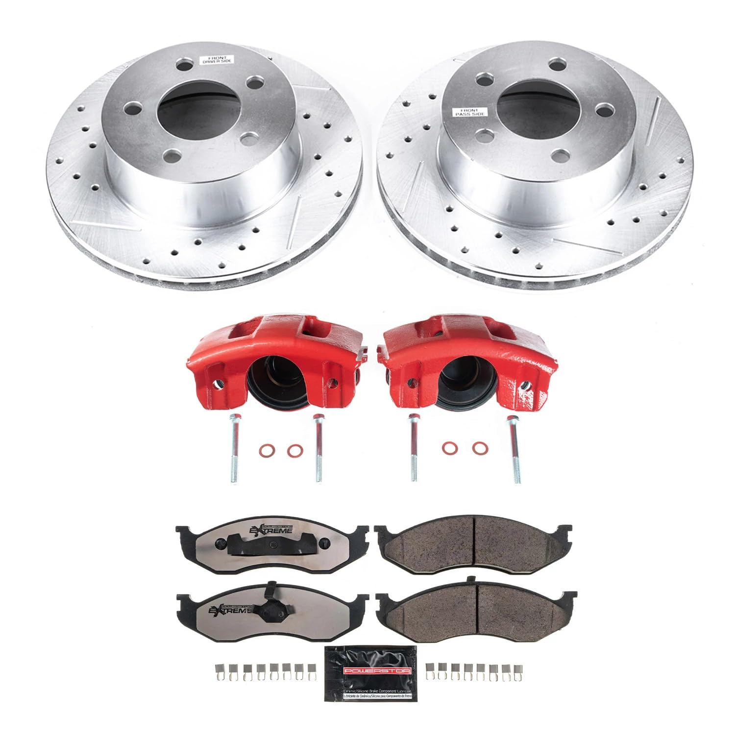 Power Stop Front KC2119-36 Z36 Truck & Tow Calipers with Carbon-Fiber Ceramic Brake Pads and Drilled and Slotted Brake Rotors Kit For Jeep Cherokee XJ Grand Cherokee Wrangler [Application Specific]