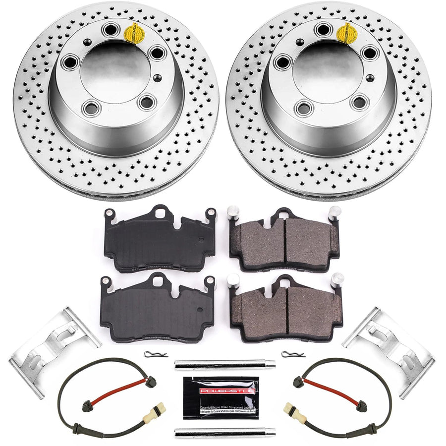 Power Stop Coated CRK5633 Brake Rotor and Ceramic Brake Pads- Rear For Porsche Boxster 2005-2012, Porsche Cayman 2007-2012 [Model Specific]