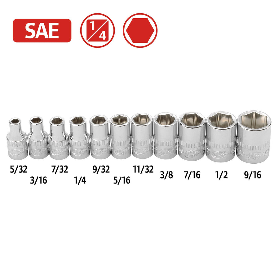 11 Pc. Ingersoll Rand 1/4 in. Drive Shallow Socket Set - SAE 6 Pt.- 752044