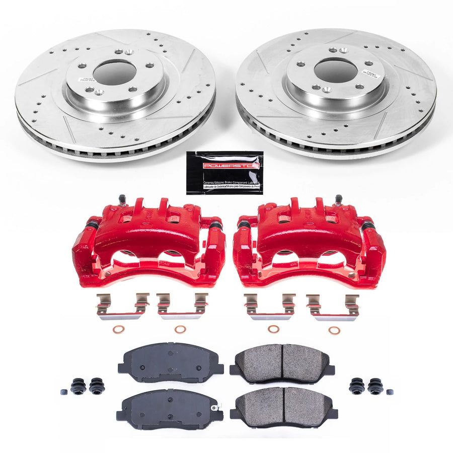 Power Stop Z23 KC6951, Daily Driver Front Brake Caliper Kit-Drilled/Slotted Brake Rotor, Brake Pads & Calipers For Hyundai Santa Fe 2013-2016 [Model Specific]