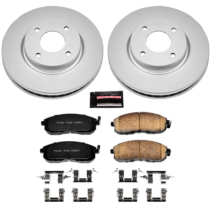 Power Stop Coated CRK5817 Brake Rotor & Ceramic Brake Pads- front For Nissan Cube 2009-2014, Nissan Sentra 2007-2012, Nissan Versa 2007-2012 [Model Specific]