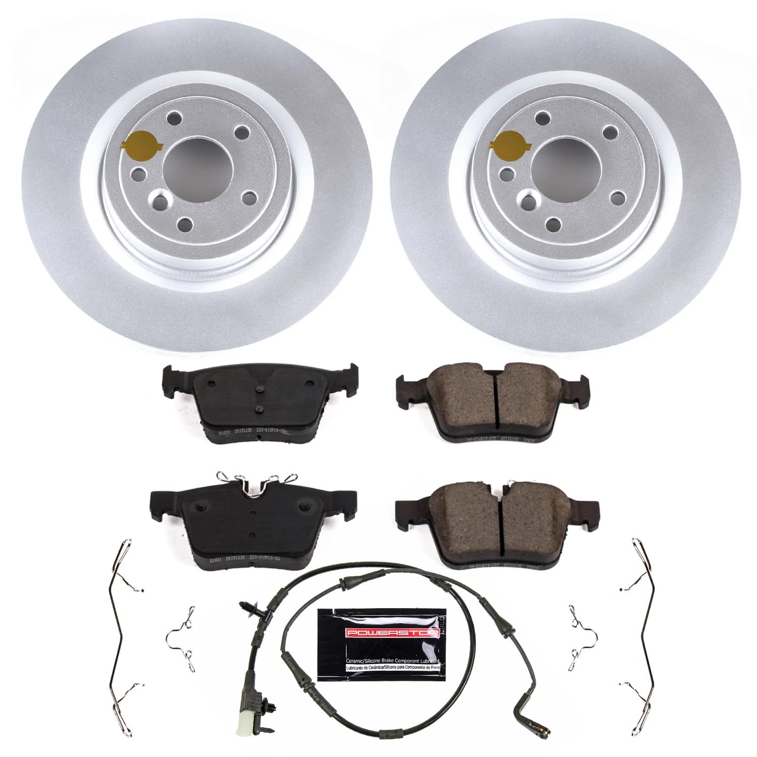 Power Stop CRK7733 Rear Brake Kit- Coated Brake Rotors & Z23 Carbon-Fiber Ceramic Brake Pads For Jaguar XE 2017-2020, Jaguar XF 2016-2021 [Model Specific]