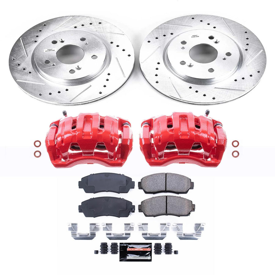 Power Stop Z23 KC228 Evolution Sport Brake Upgrade Kit with Powder Coated Calipers- Front For Acura RDX, Honda Accord Crosstour, Honda CR-V, Honda Cross [Model Specific]