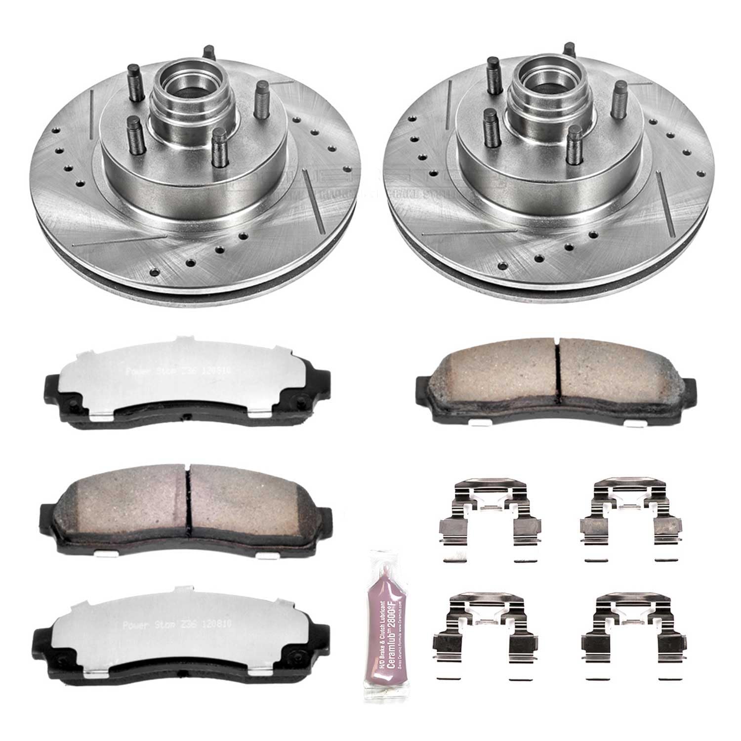 Power Stop Front Brake Kit For 2003 2004 2005 2006 2007 2008 2009 Ranger Ford - Truck & Tow Carbon Fiber Ceramic Brake Pads & Drilled and Slotted Rotors Replacement, K1857-36