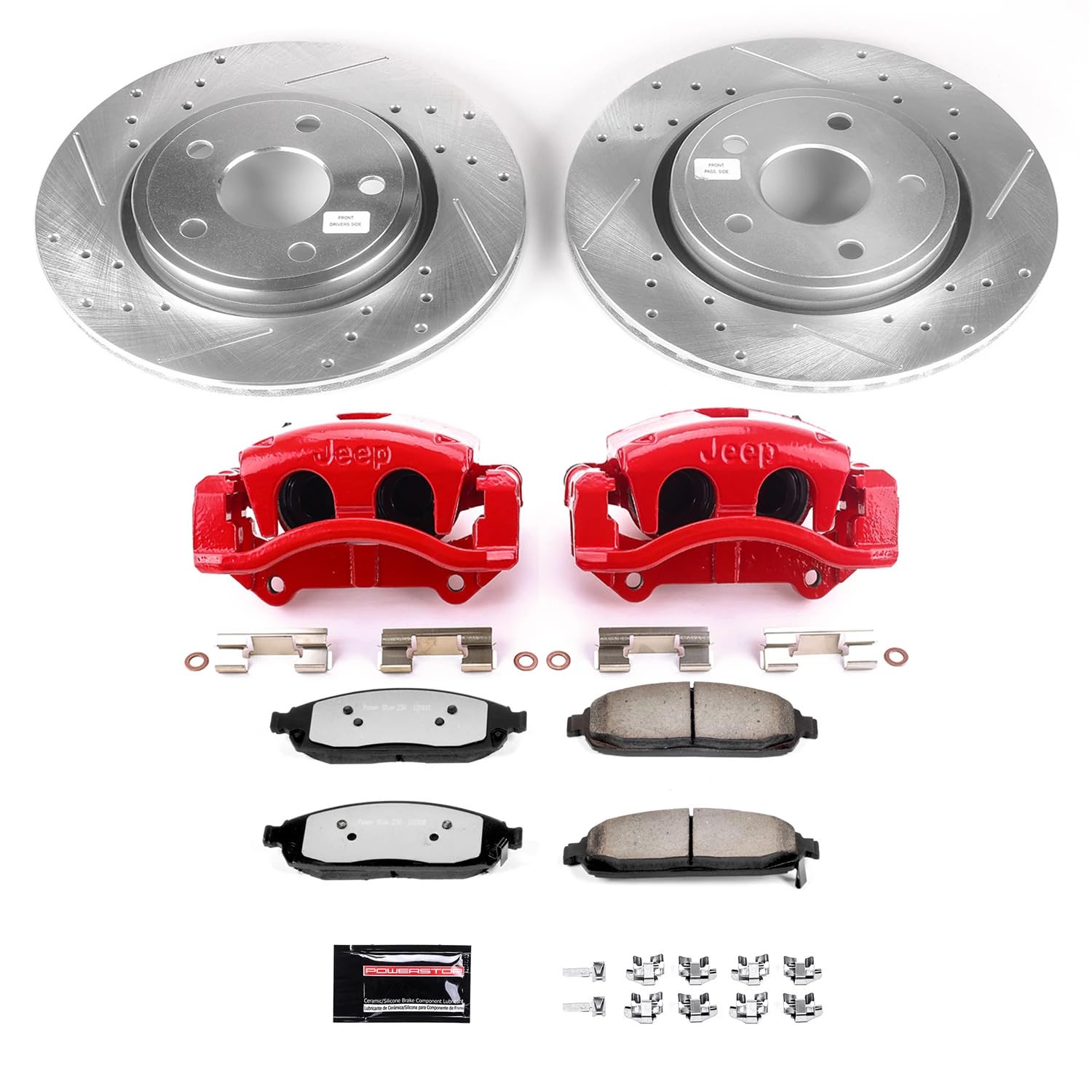 Power Stop Z36 KC2219A-36 Truck & Tow Front Brake Kit-Brake Rotors, Brake Pads & Calipers For Jeep Commander 2006-2010, Jeep Grand Cherokee 2005-2010 [Model Specific]