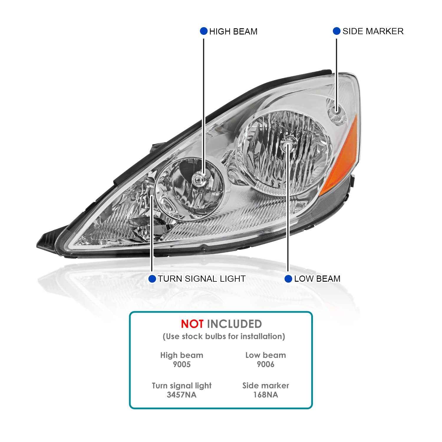 Driver Side Left Chrome Headlight Spec-D Tuning Compatible with 2006-2010 Toyota Sienna