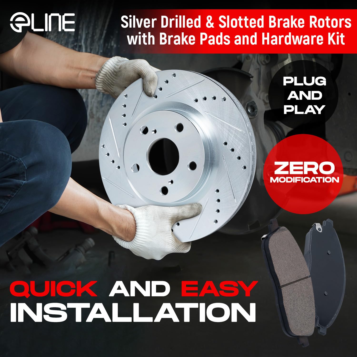 Brake Kit R1 Concepts Front and Rear For 1991-1995 Chrysler LeBaron, Dodge Spirit, Plymouth Acclaim| Drilled Slotted Brake Rotors| Ceramic Brake Pads and Rotors Kit|Hardware included