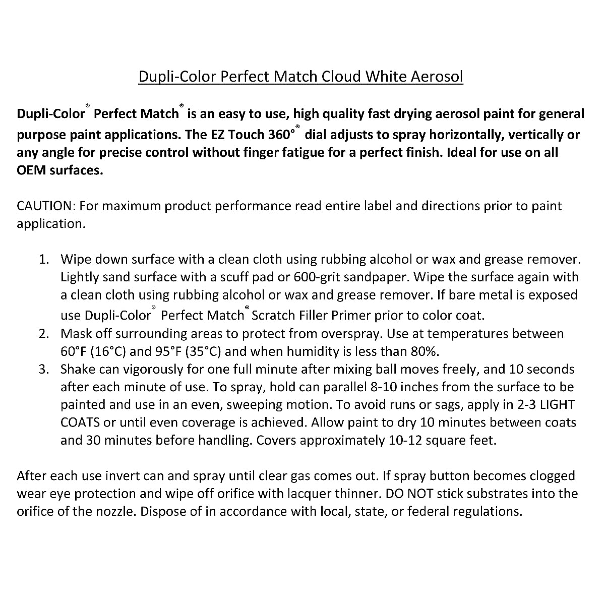 Automotive Spray Paint Dupli-Color EBNS05837 Perfect Match – Nissan Cloud White, QM1 – 8 oz. Aerosol Can