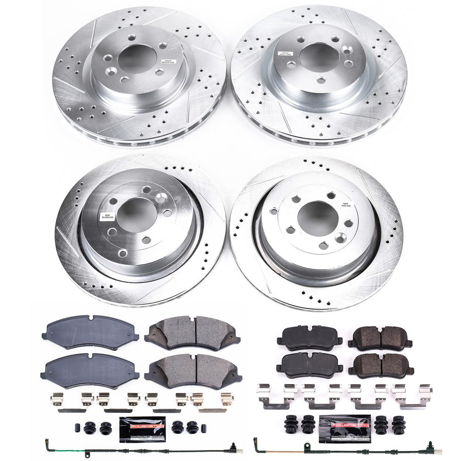 Power Stop K6720 Z23 Carbon Fiber Brake Pads Front and Rear with Drilled & Slotted Brake Rotors Kit For Land Rover LR4 2010 [Model Specific]