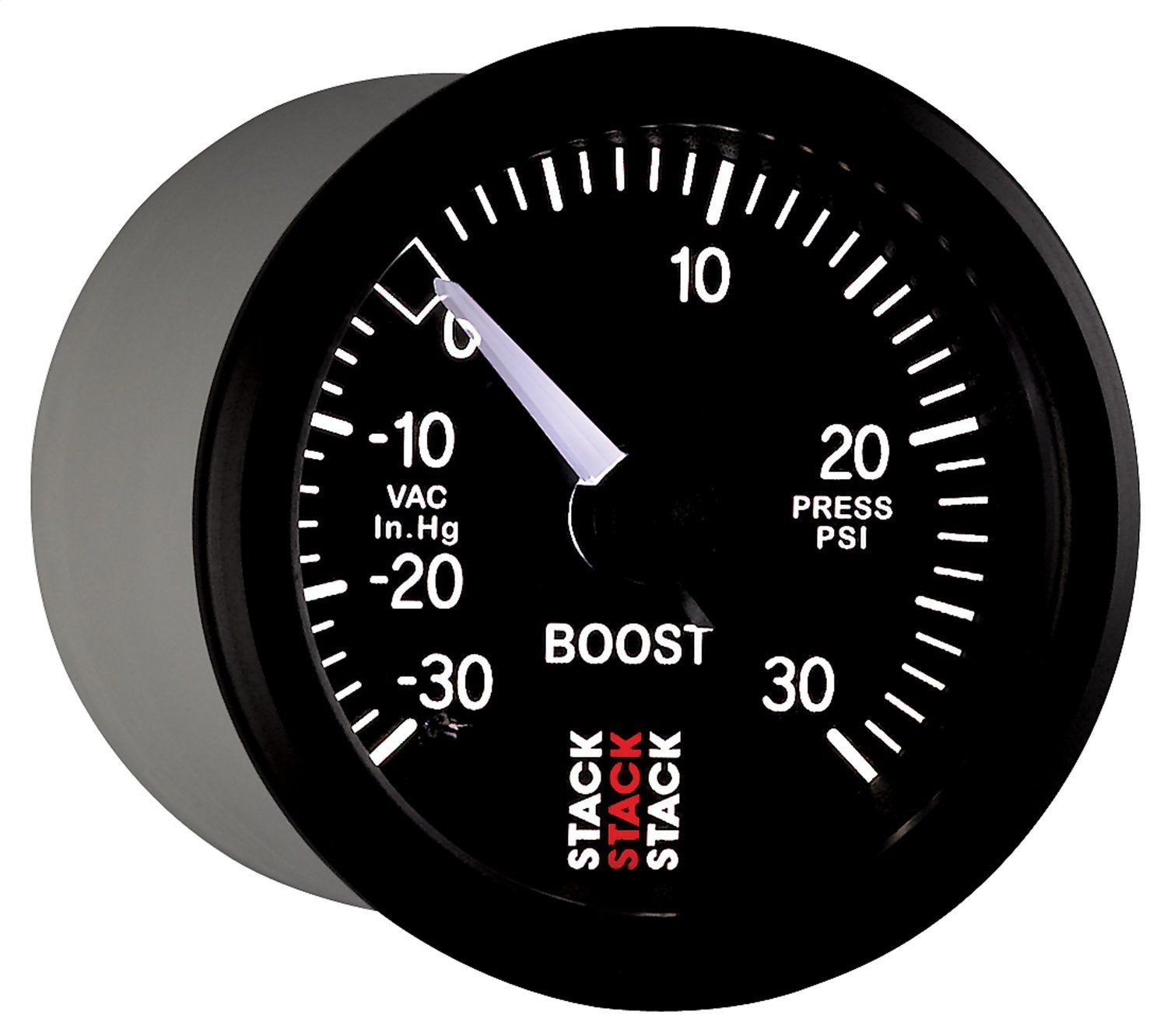 Stack ST3112 52mm Black -30 inHg to +30 PSI Universal T-Fitting Mechanical Boost Pressure Gauge