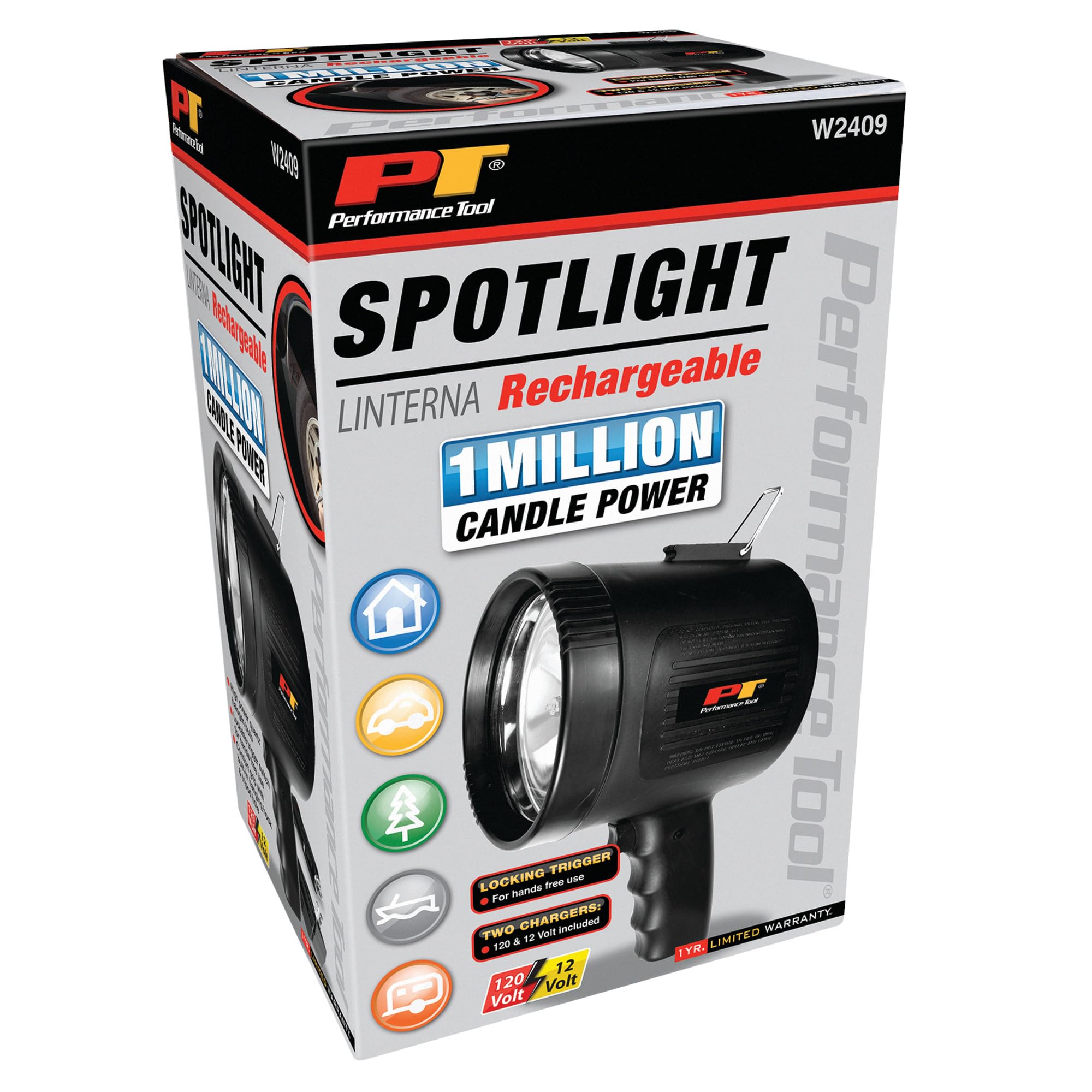 W2409 Performance Tool 1 Million Candlepower Spotlight, Black