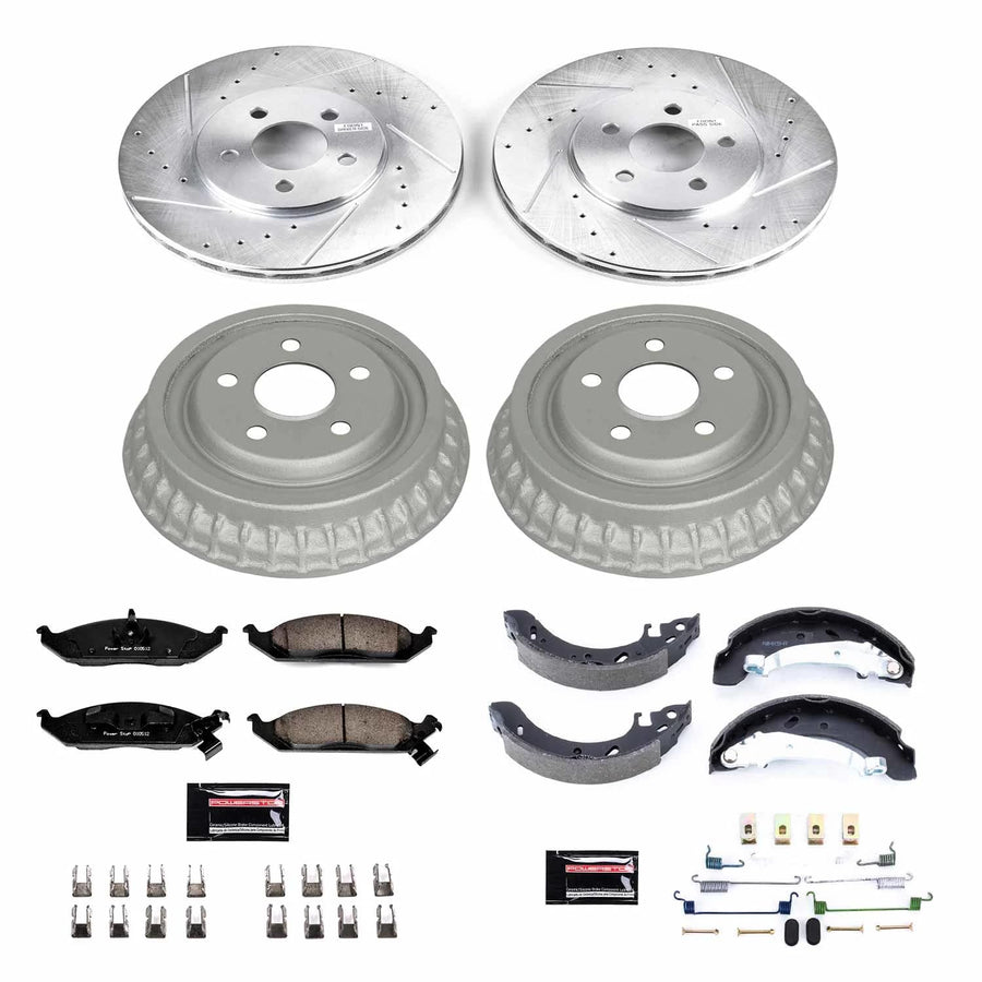 Power Stop K15160DK Z23 Carbon Fiber Brake Pads Front and Rear with Drilled & Slotted Brake Drums Kit