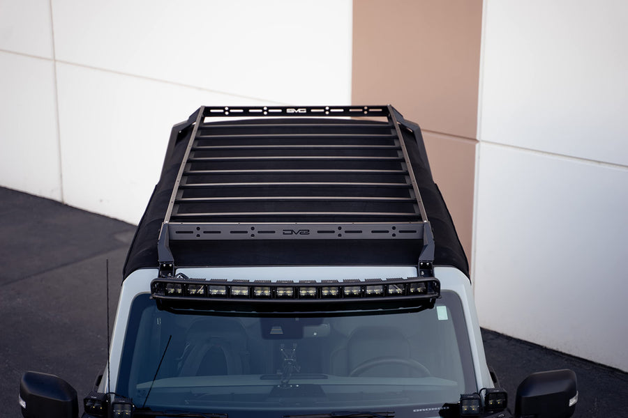 Soft Top Roof Rack DV8 Offroad for 2021-2025 Ford Bronco 4-Door | Bolt-On Installation | Multiple Tie Down Points | 200 lb Capacity | Multiple Accessories