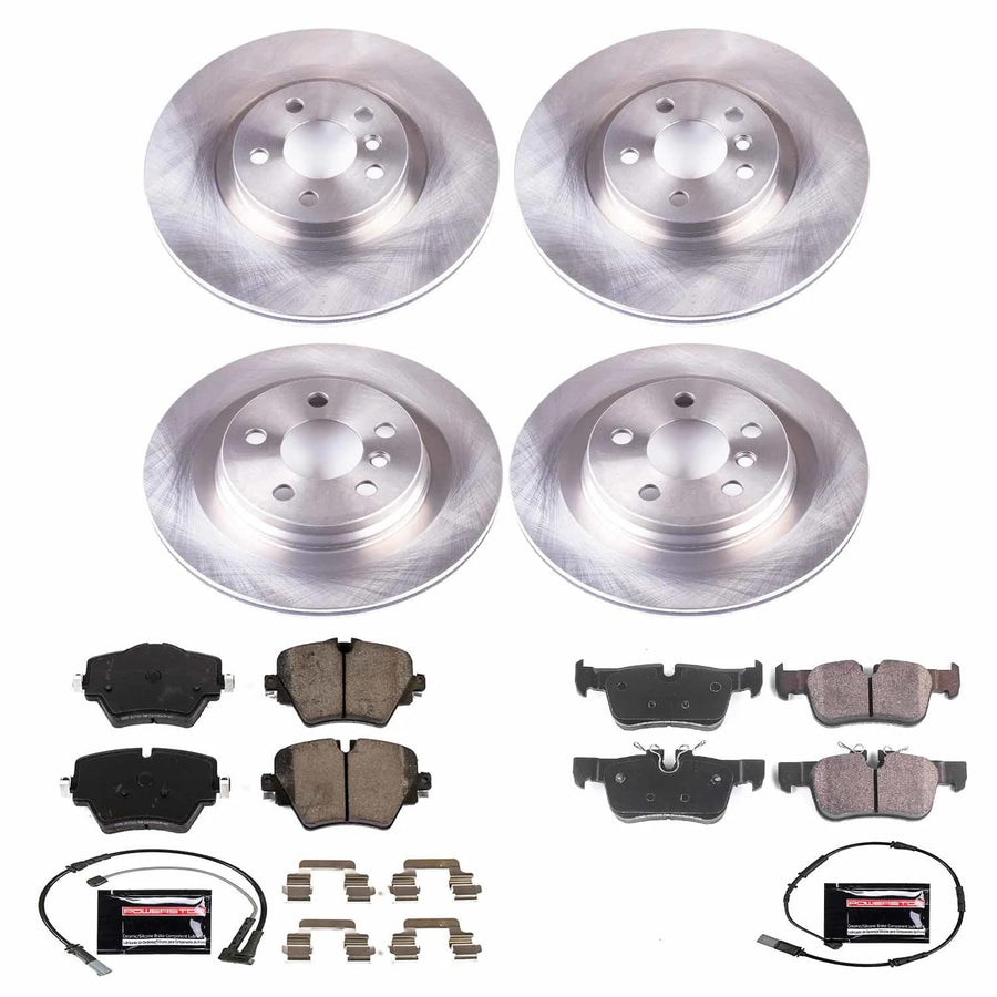 Power Stop KOE7916 Front and Rear Replacement Brake Kit-OE Brake Rotors & Ceramic Brake Pads and 1 Front & 1 Rear Sensor Wires For BMW X1 BMW X2 Mini Cooper Countryman [Model Specific]