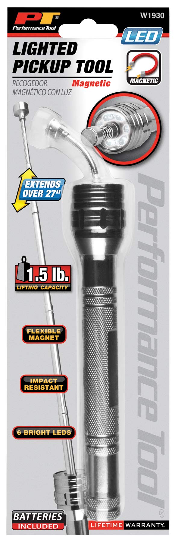Telescoping Performance Tool W1930 Magnetic Flashlight with Flexible Magnet, Extends to 27-Inches, 6 LEDs, Impact Resistant Aluminum Construction