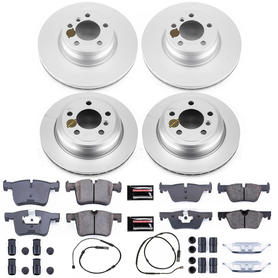 Power Stop Z23 Evolution Sport Geomet Coated Brake Kit and 1 Front & 1 Rear Sensor Wires For BMW 328i xDrive, BMW 330e, BMW 428i, BMW 428i xDrive [Model Specific]