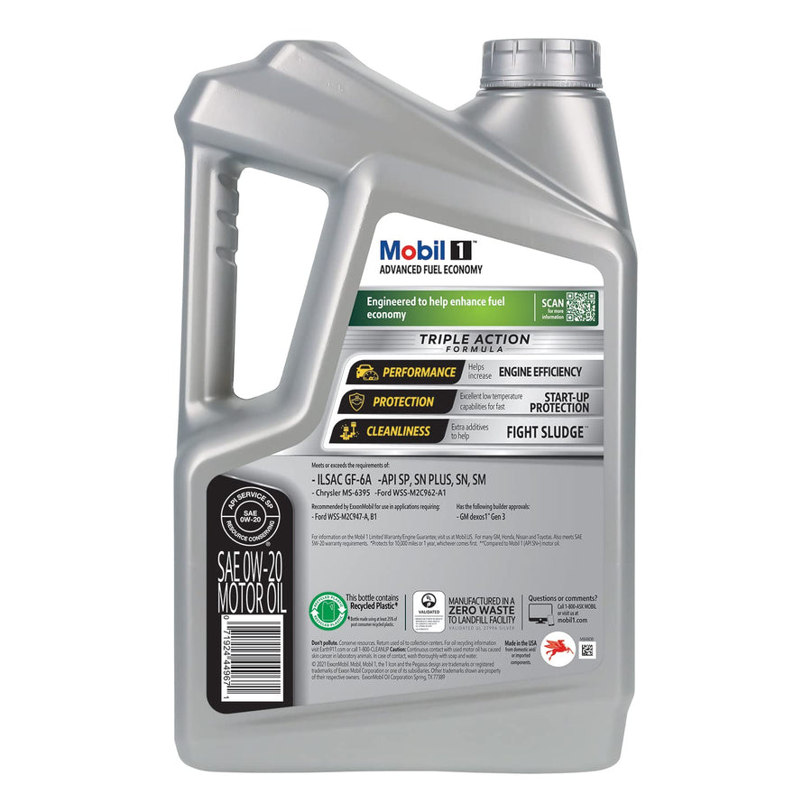 Mobil 1 Full Synthetic Motor Oil Advanced Fuel Economy 0W-20, 5 Quart