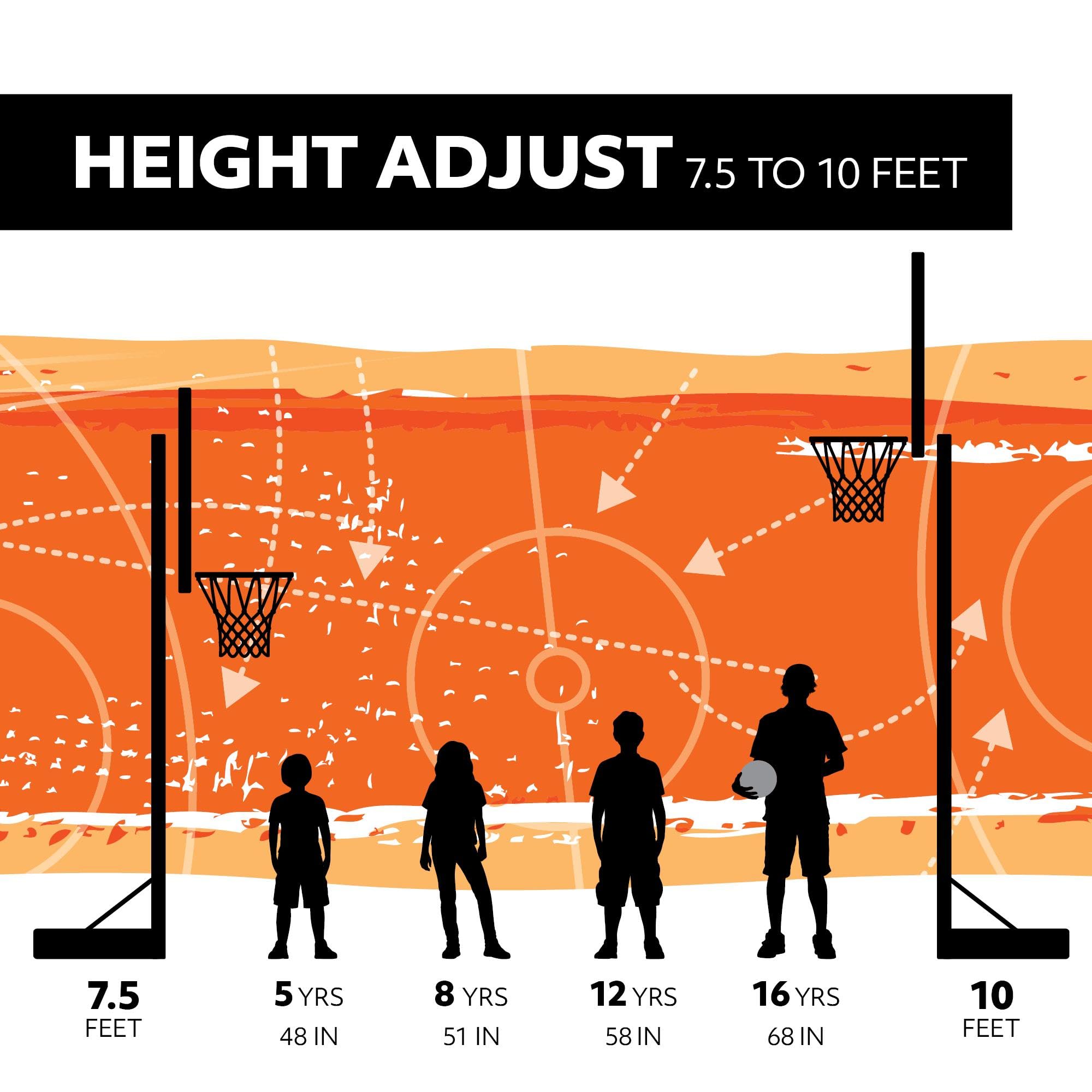 1268 Lifetime Streamline Impact Portable Basketball System, 44 Inch Backboard, Black