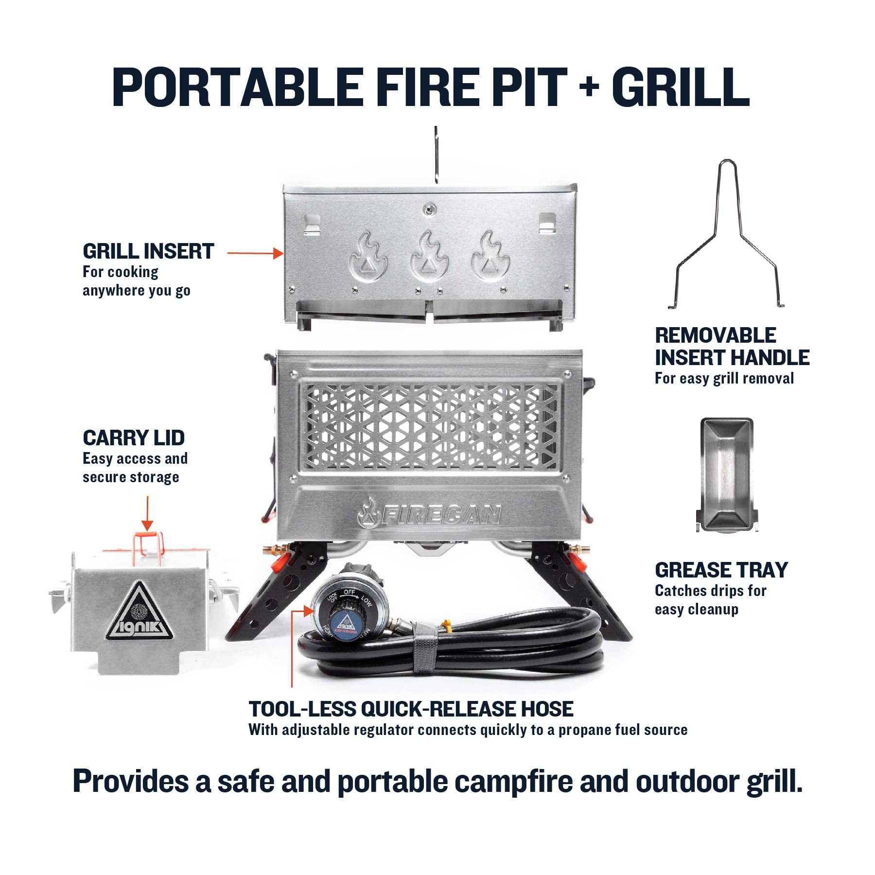 FireCan Deluxe Ignik Portable Propane Fire Pit and Grill