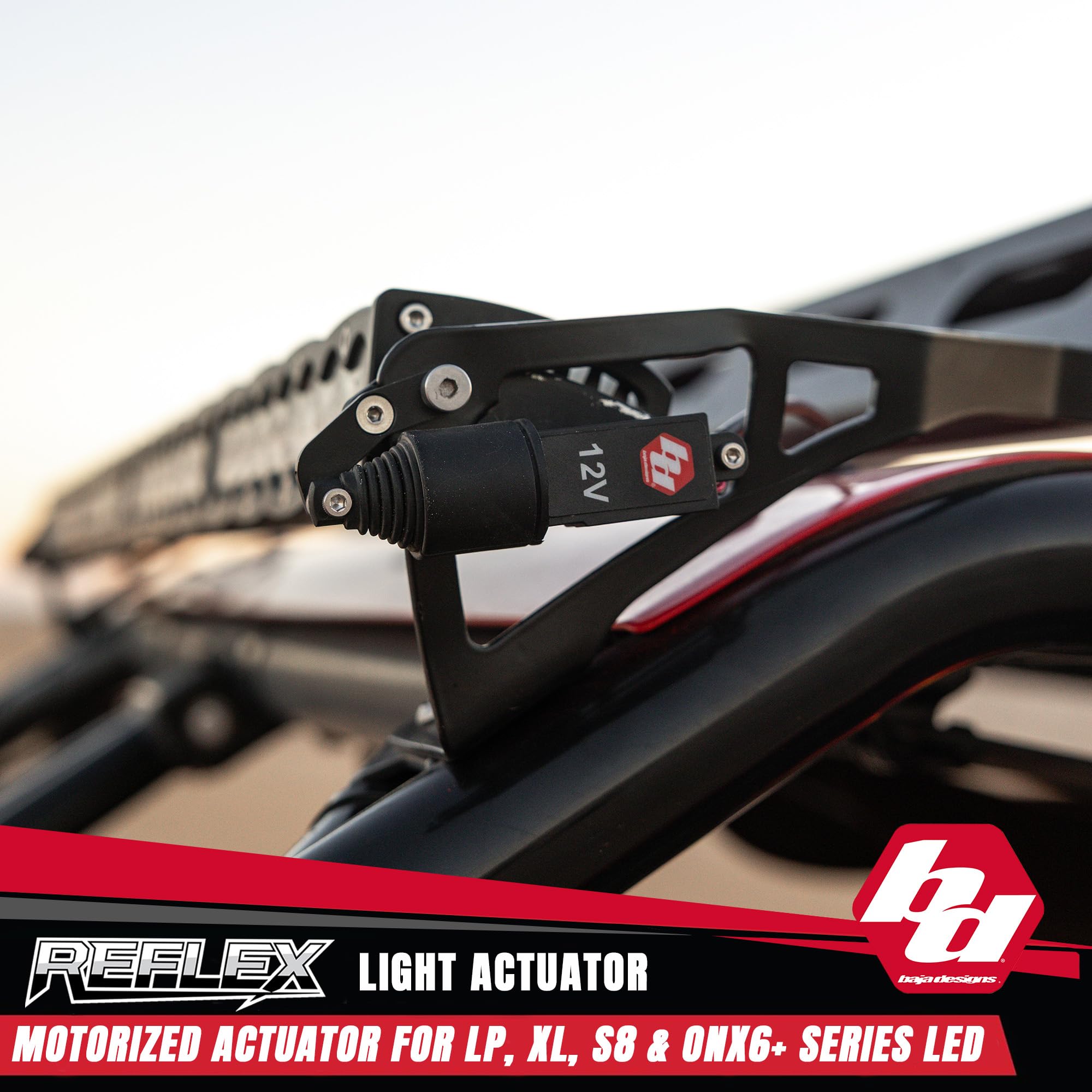 Baja Designs OnX6+ Series Reflex Light Actuator Kit for 20", 30", 40", 50" LED Light Bar - Motorized Pitch Adjustment Up to 20°, Low-Profile Bolt-On Mount, Waterproof Construction (Two Actuators)
