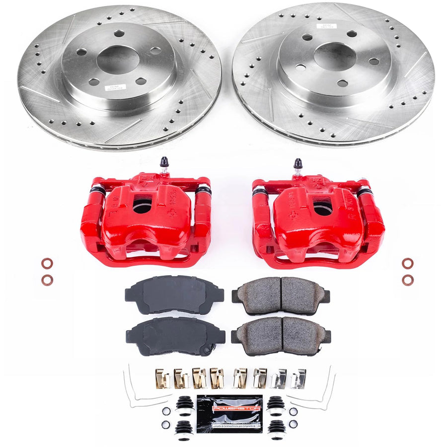 Power Stop Z23 Evolution KC3163 Front Brake Kit-Drilled/Slotted Rotors, Carbon Ceramic Brake Pads & Calipers For Toyota RAV4 1996-2003 [Model Specific]