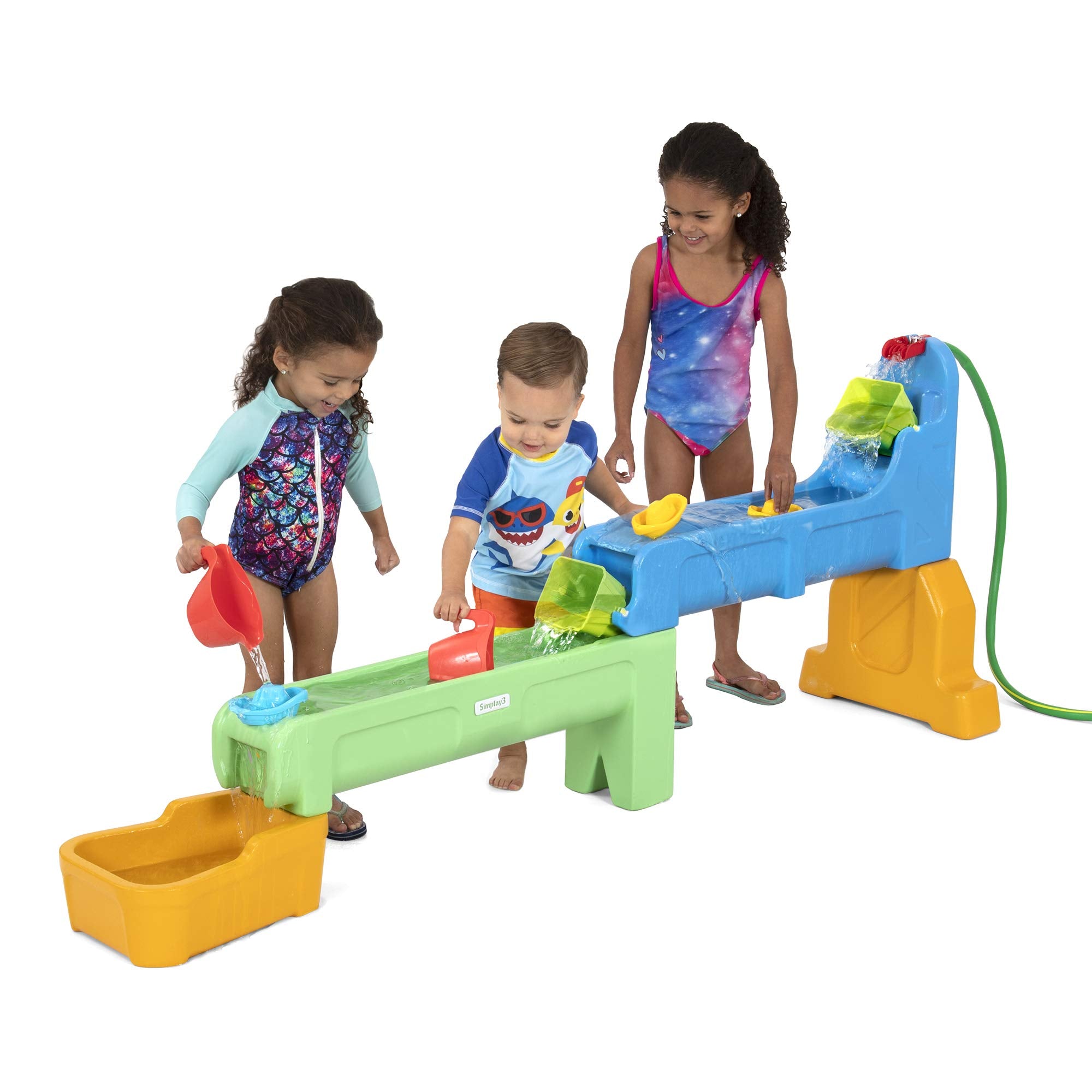 Simplay3 Multi-Level Rushing River Falls Outdoor Water Play Table, Expandable Splash Table for Toddlers and Kids Ages 1.5 to 6 - Includes 9 Accessories, Made in USA