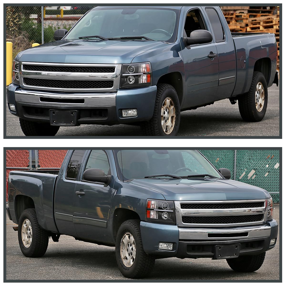 Black LED Dual Halo Projector Headlights SPEC-D TUNING Compatible with 2007-2013 Chevy Silverado 1500, 2007-2014 Silverado 2500 3500, Left + Right Pair Headlamps Assembly