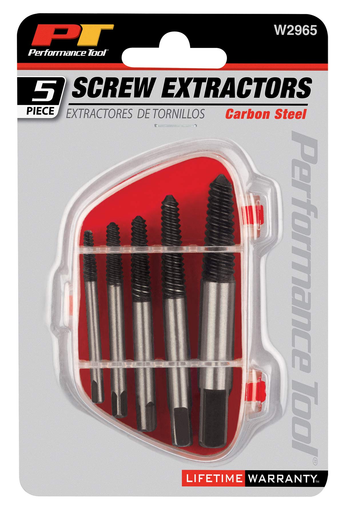 W2965 Performance Tool Screw Extractor Set, Removes damaged screws, broken studs, set screws and pipe fittings