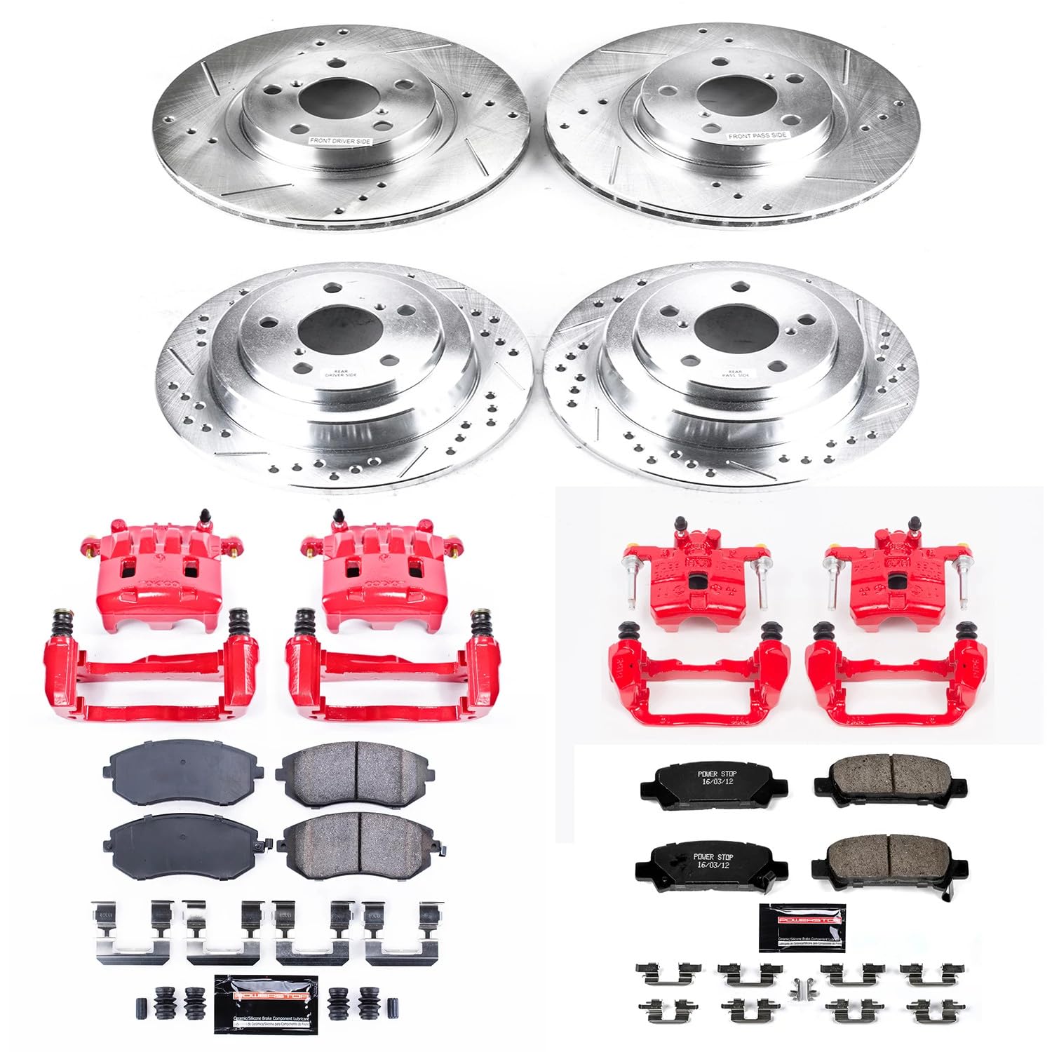Power Stop Z23 KC6109 Evolution Sport Front & Rear Brake Caliper Kit- Brake Rotors, Brake Pads and Brake Calipers For Subaru Impreza 2002-2003 [Model Specific]