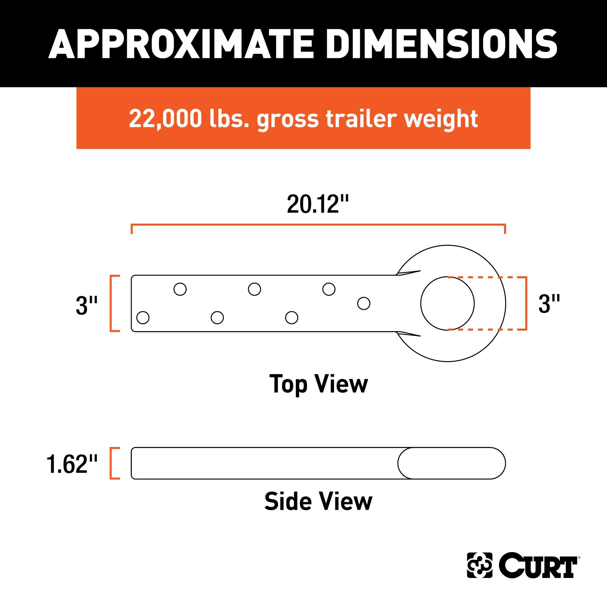 CURT Black Steel Pintle Hitch 48510 Lunette Ring 3-Inch ID, 22,000 lbs