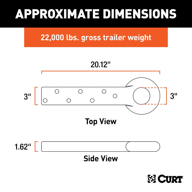 CURT Black Steel Pintle Hitch 48510 Lunette Ring 3-Inch ID, 22,000 lbs
