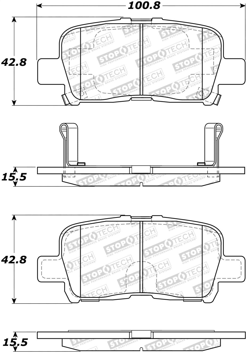 Rear StopTech 308.08650 Brake Pads with Shims and Hardware Street