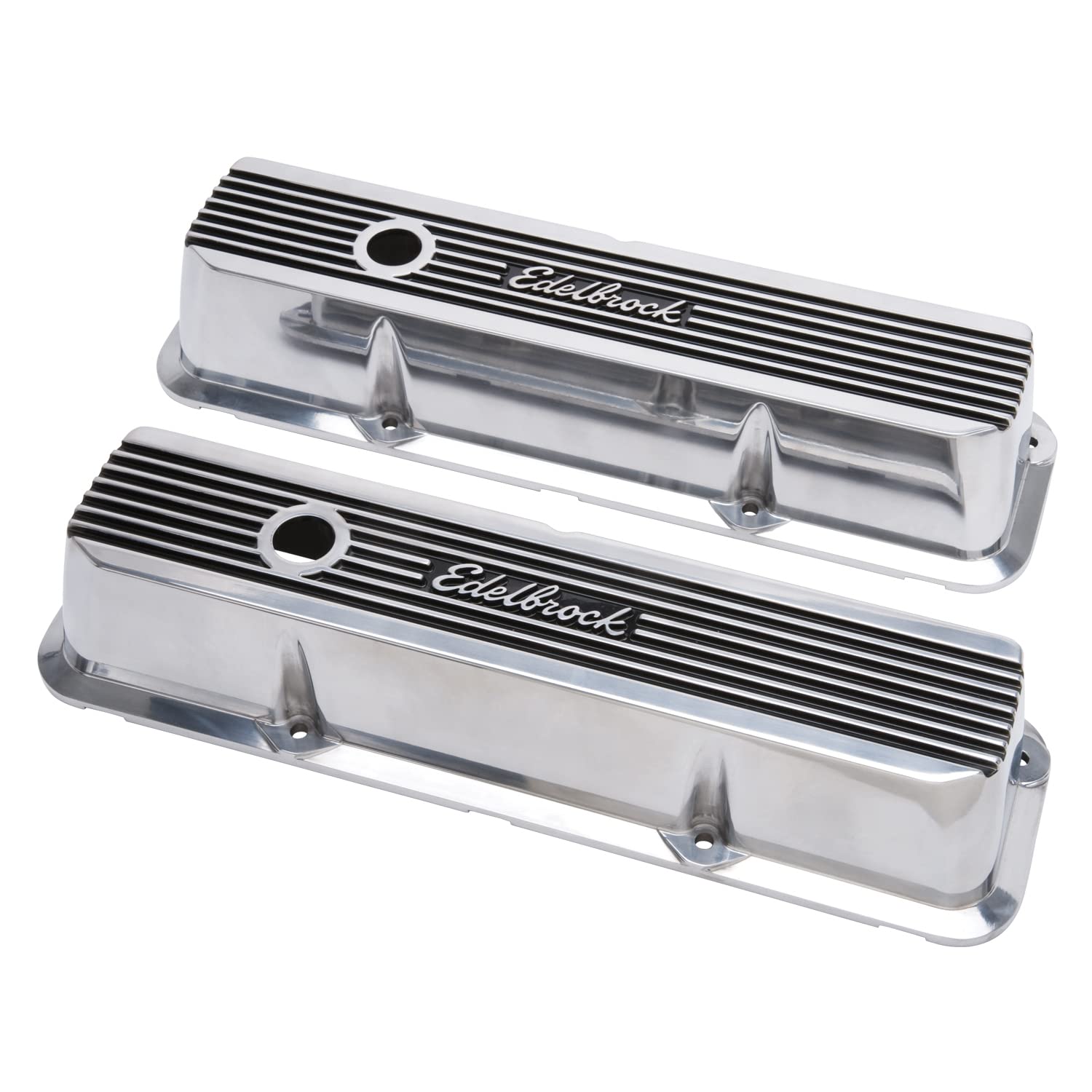Elite II Series Edelbrock Valve Cover Polished Raised Fins 3.55 in. Overall Height