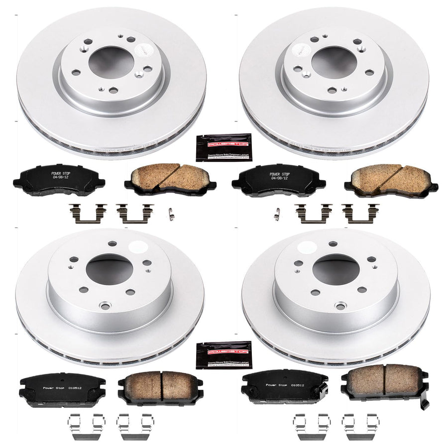 Power Stop Coated Brake Rotor & CRK2809 Ceramic Brake Pads- front & rear For Mitsubishi Eclipse 2006-2012, Mitsubishi Galant 2007-2009 [Model Specific]