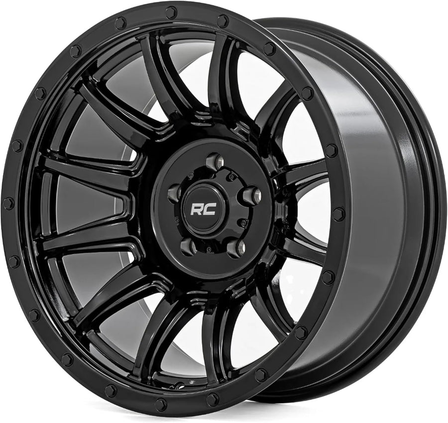 20x10 Rough Country 90 Series Wheel - 8x170mm Bolt Pattern, 19mm Offset, One Piece Aluminum Rim, Gloss Black Finish with 12-Spoke Design for Trucks, Jeeps, Off-Road
