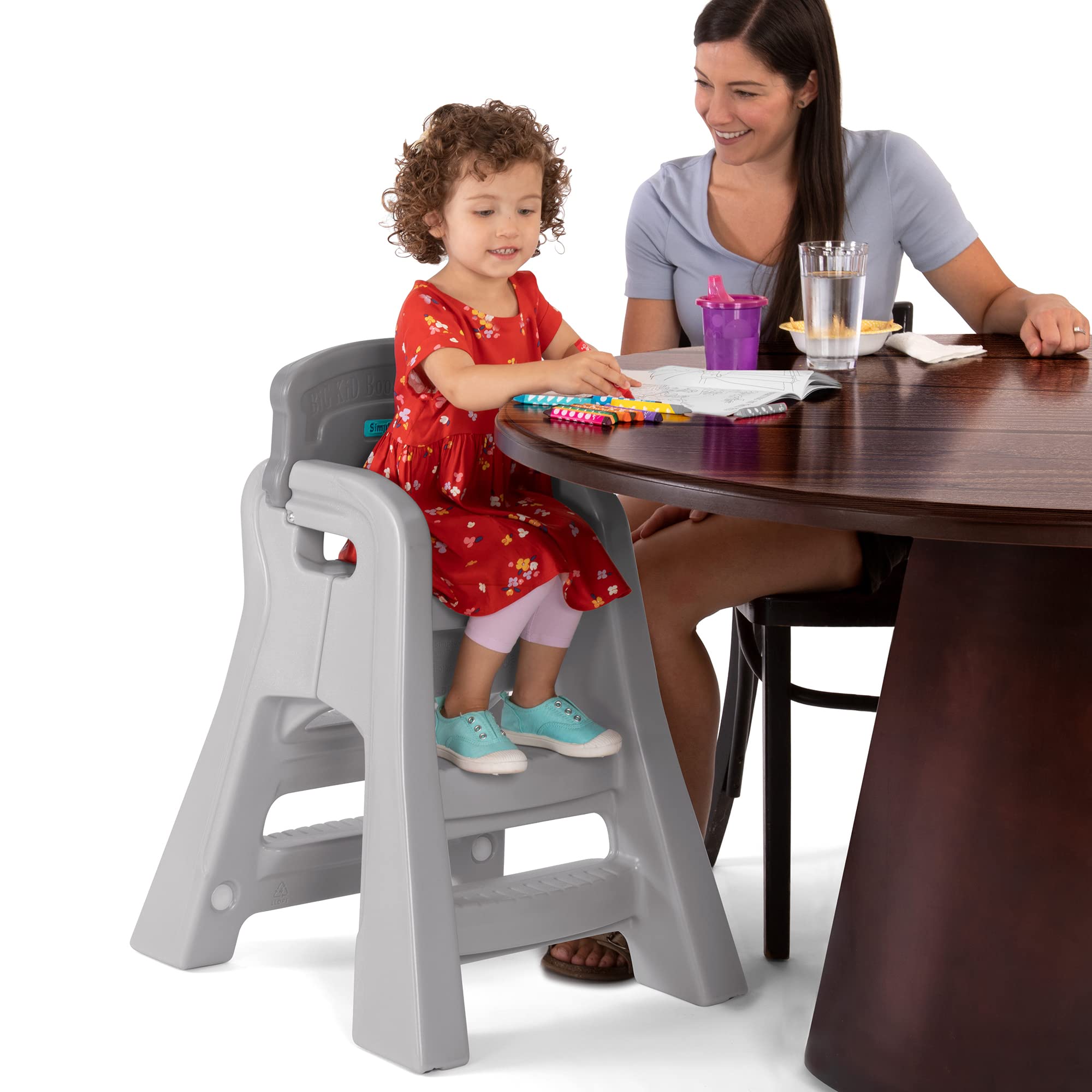 Simplay3 Booster Seat Big Kids, Lightweight Toddler Chair for Dining Table and Kitchen, Toddler Kitchen Helper, Made in USA Gray