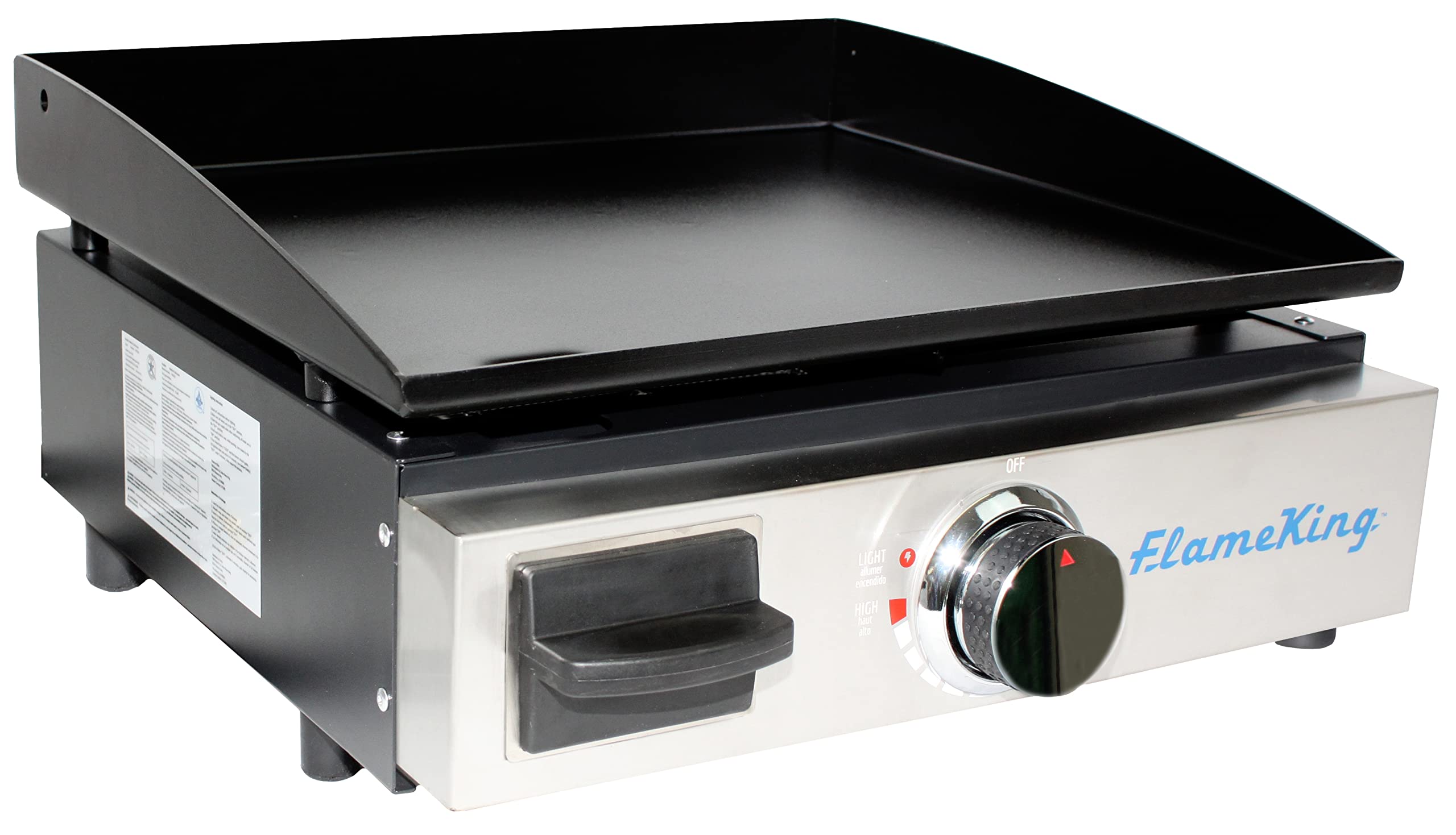 17-inch Flame King Flat Top Griddle for BBQ Grill w/Regulator, Propane Gas Griddle for RV Pullout Kitchen