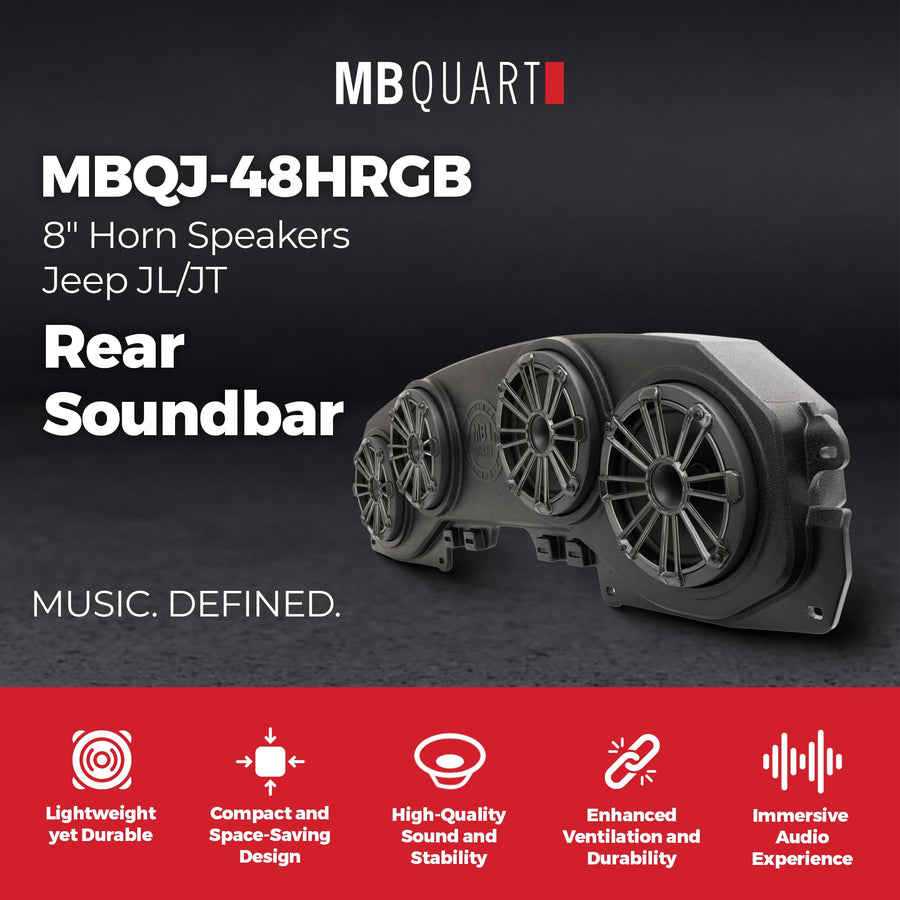 MB Quart Jeep Wrangler JL/Gladiator JT MBQJ-48HRGB Rear Soundbar with 8-Inch Compression Horn Speakers, Titanium Tweeters, RGB Light, Car Stereo Kit