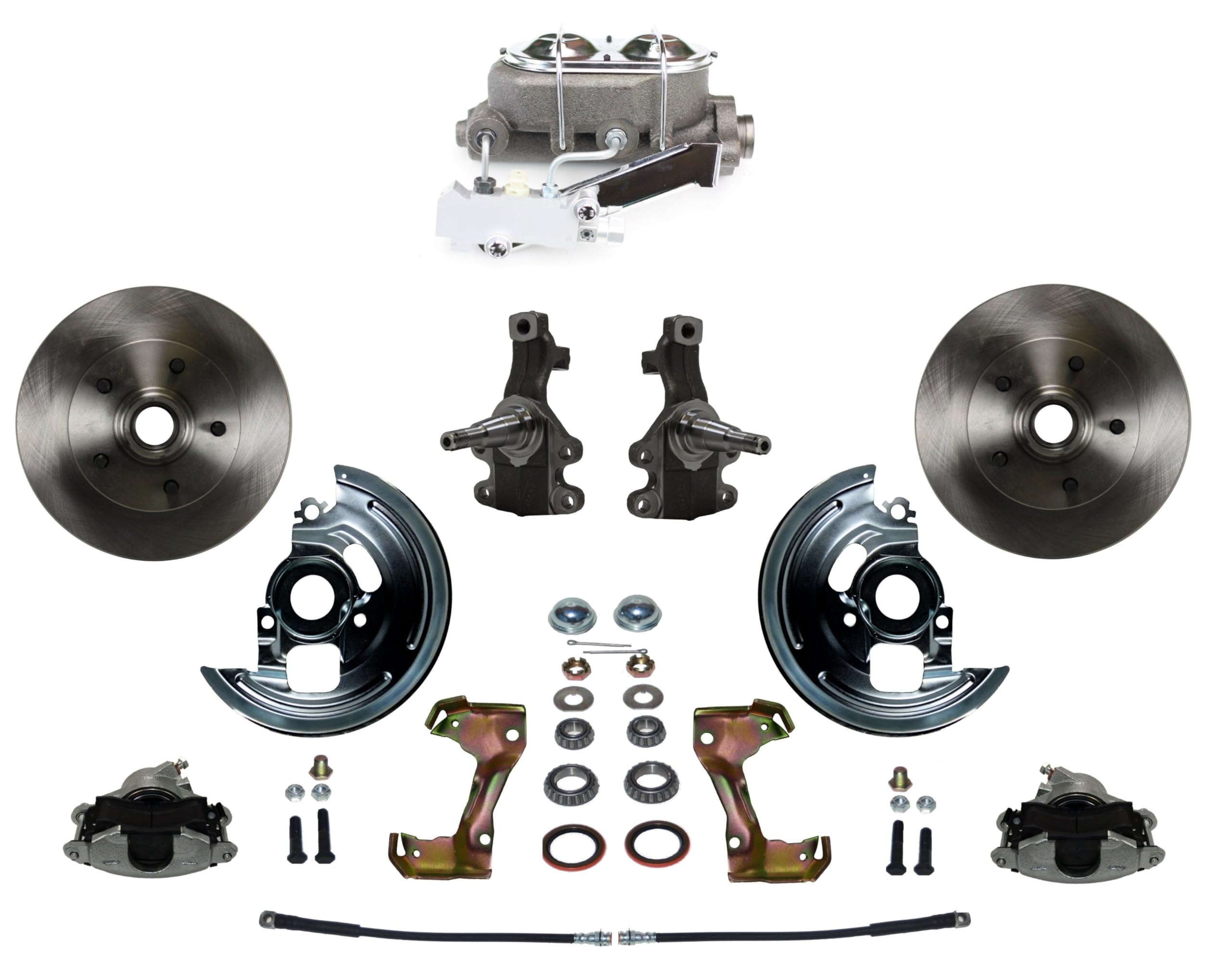 Manual LEED BRAKES Front Disc Brake Conversion 2" Drop Spindle With Cast Iron Chrome Top M/C Disc/Drum Side Mount