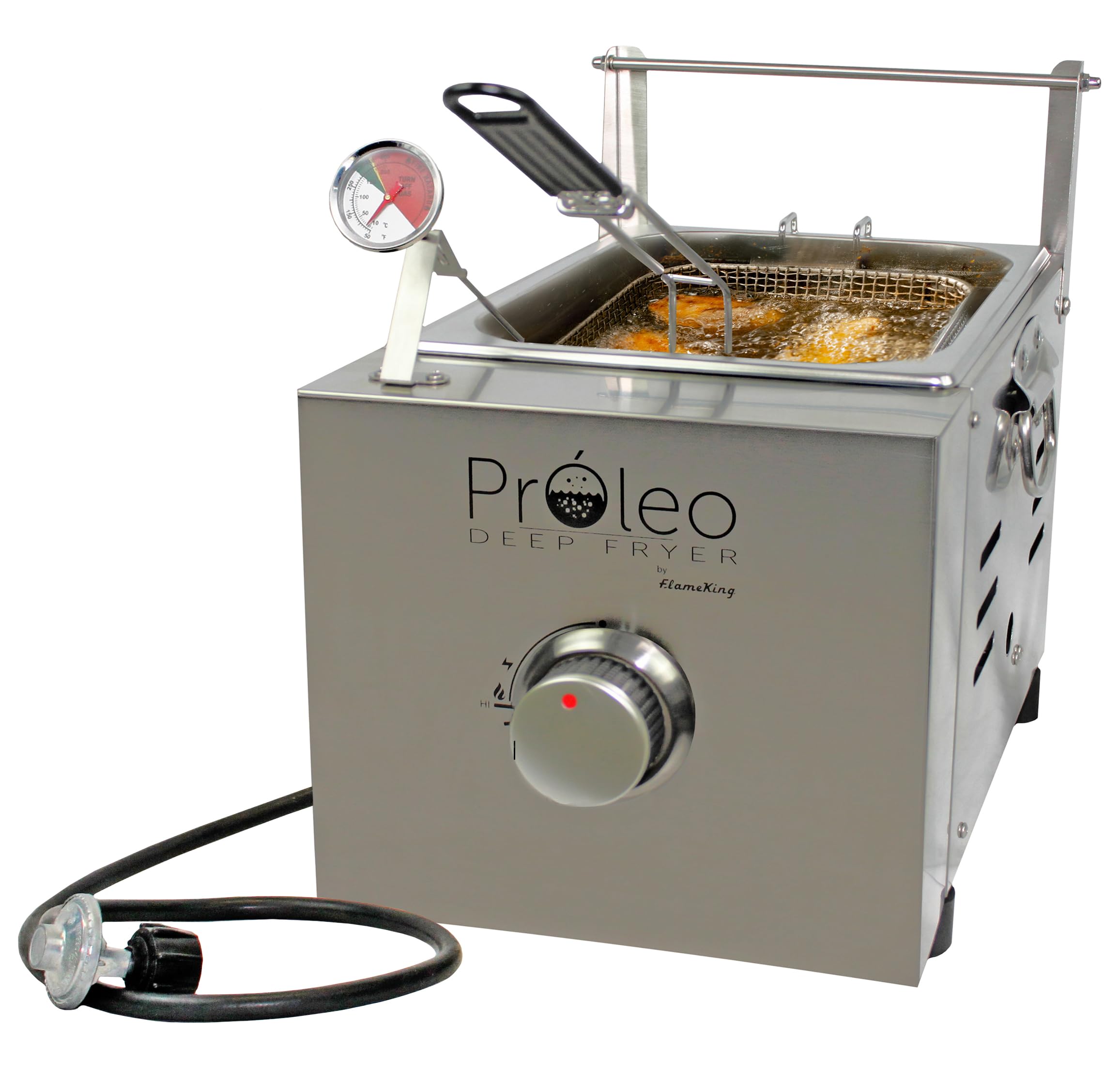 Proleo Flame King Tabletop Propane Deep Fryer with Oil Thermometer, 2.5 Gallons Capacity, with 5-FT Propane Regulator Hose