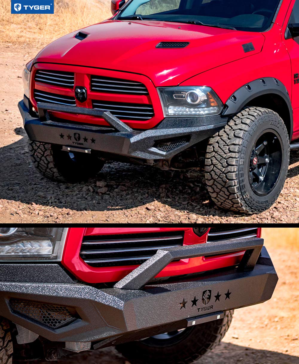 Tyger Auto TG-BP6D80368 Front Bumper Kit Tyger Fury Compatible with 2013-2018 Dodge Ram 1500; 2019-2024 1500 Classic (Excl Rebel & Warlock Trims) Textured Black Rock Crawler