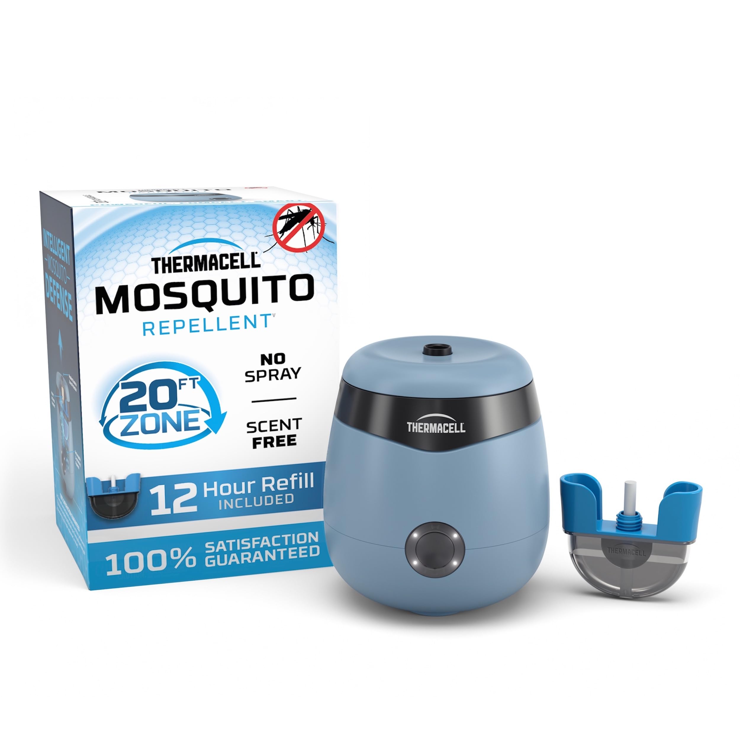 E-Series Thermacell E55 Rechargeable Mosquito Repeller with 20' Mosquito Protection Zone; Blue; Includes 12-Hr Repellent Refill; Bug Spray Alternative; Scent Free; No Candle or Flame