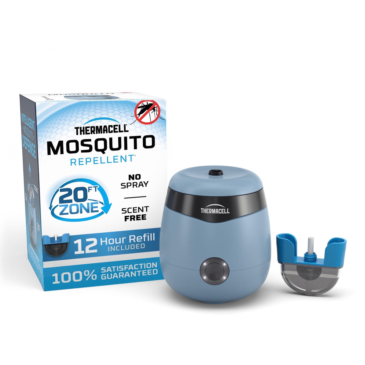E-Series Thermacell E55 Rechargeable Mosquito Repeller with 20' Mosquito Protection Zone; Blue; Includes 12-Hr Repellent Refill; Bug Spray Alternative; Scent Free; No Candle or Flame