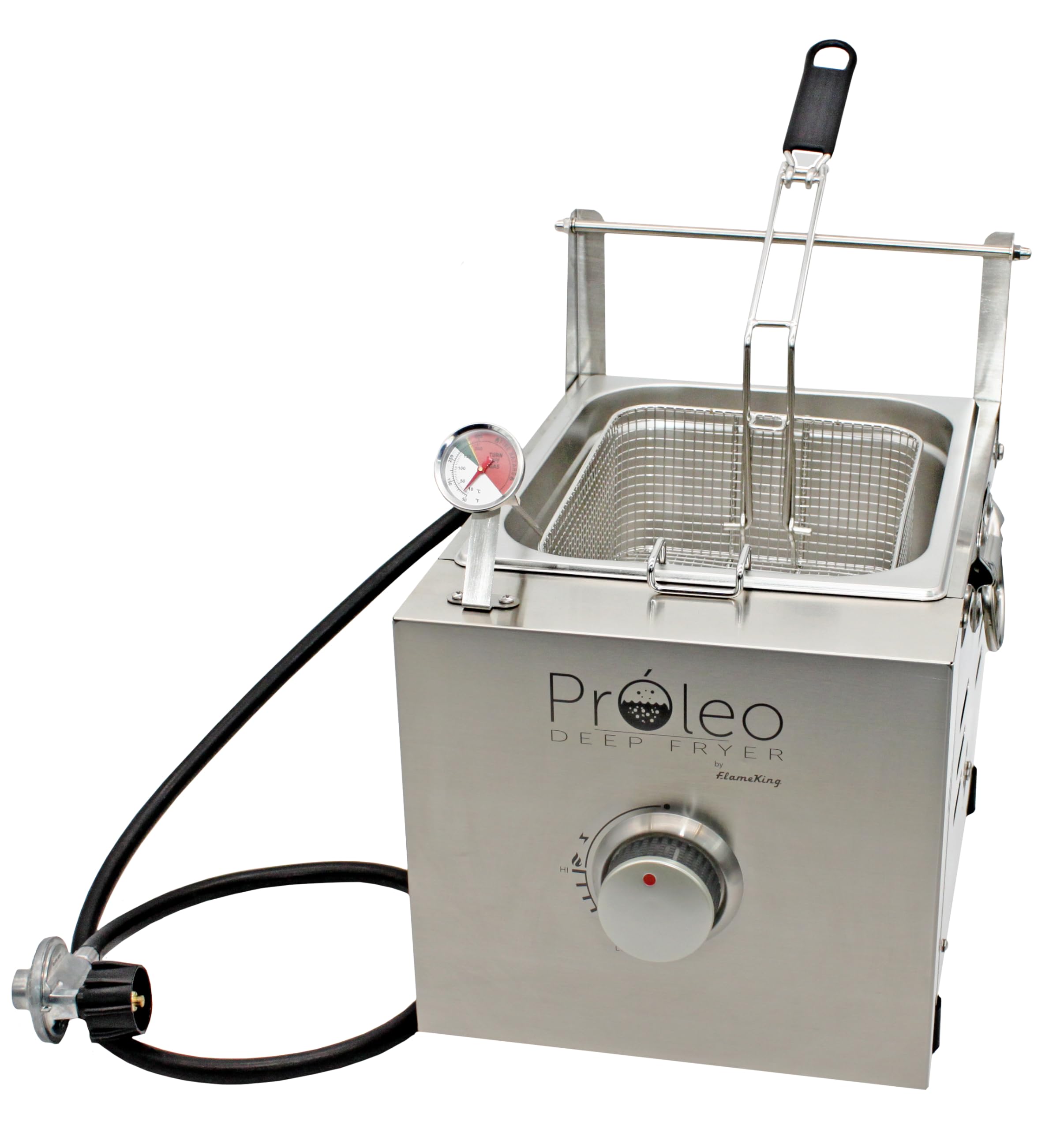 Proleo Flame King Tabletop Propane Deep Fryer with Oil Thermometer, 2.5 Gallons Capacity, with 5-FT Propane Regulator Hose